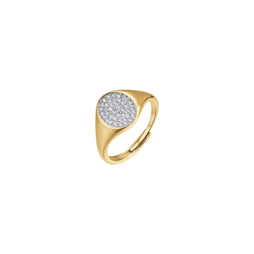 ANELLO SIGILLO IN ARGENTO IP GOLD CON ZIRCONI BIANCHI Melitea