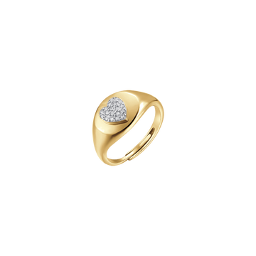 ANELLO SIGILLO IN ARGENTO IP GOLD CON CUORE E ZIRCONI BIANCHI Melitea