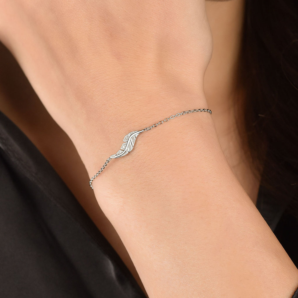 BRACCIALE IN ARGENTO CON PIUMA CON CRISTALLI BIANCHI Melitea