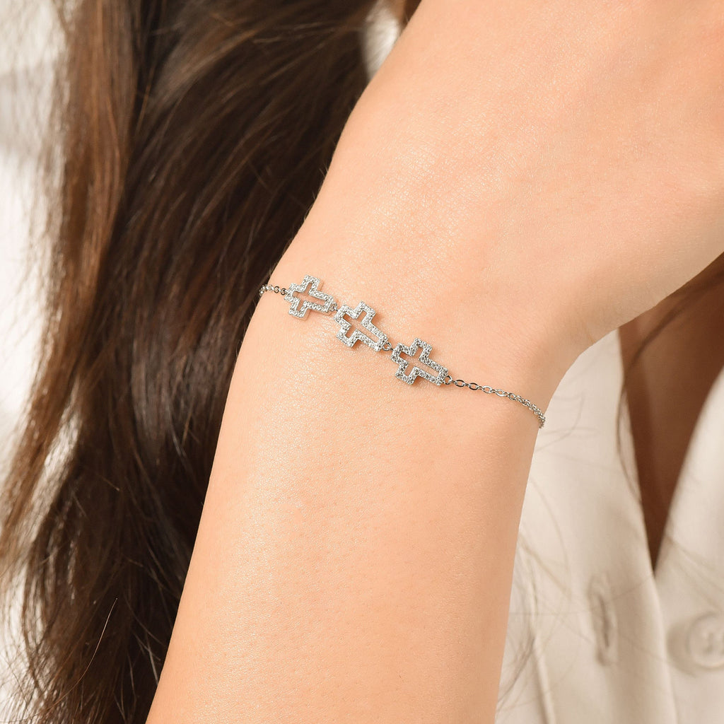 BRACCIALE IN ARGENTO CON CROCI CON CRISTALLI BIANCHI Melitea