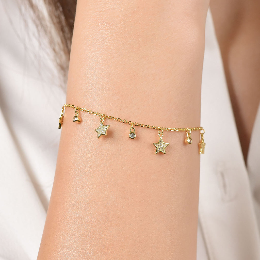 BRACCIALE IN ARGENTO IP GOLD CON STELLE CON CRISTALLI BIANCHI Melitea