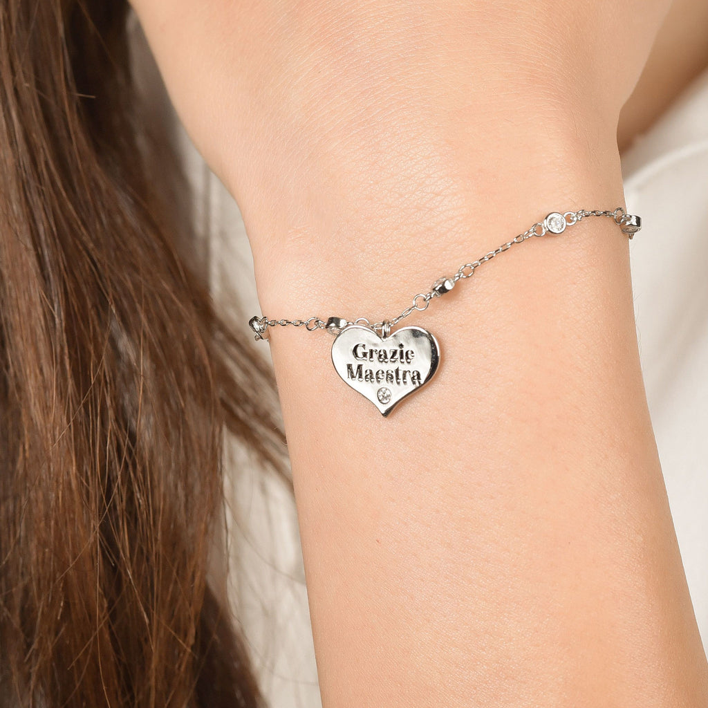 BRACCIALE IN ARGENTO CON CUORE GRAZIE MAESTRA Melitea