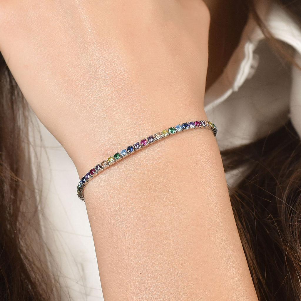 BRACCIALE TENNIS IN ARGENTO CON ZIRCONI MULTICOLOR Melitea