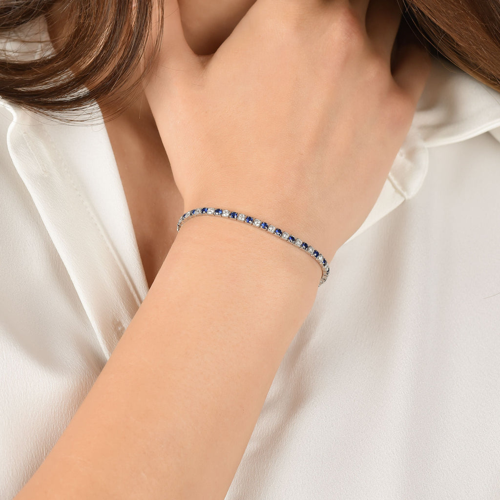 BRACCIALE TENNIS IN ARGENTO CON ZIRCONI BIANCHI E BLU Melitea