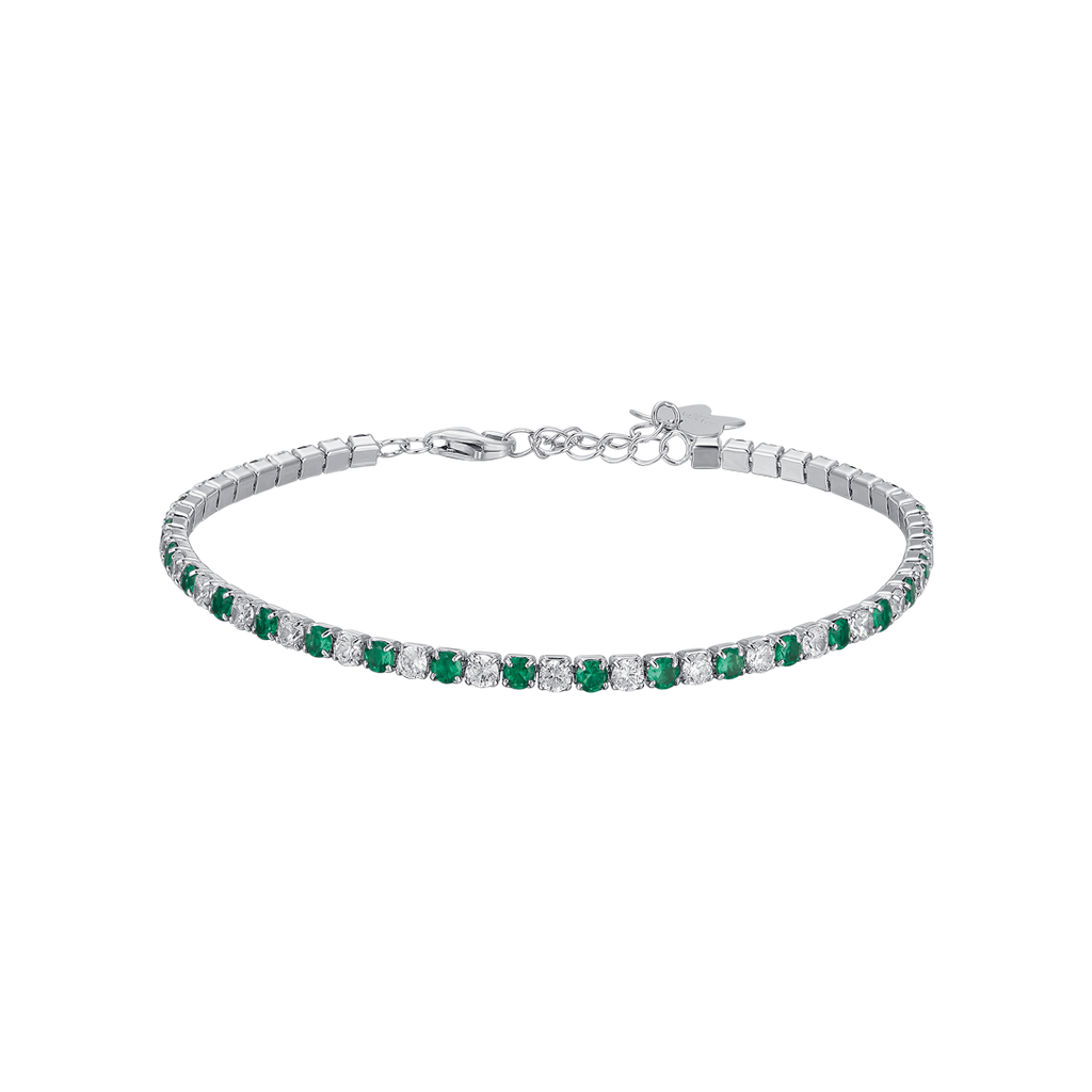 BRACCIALE TENNIS IN ARGENTO CON ZIRCONI BIANCHI E VERDI Melitea