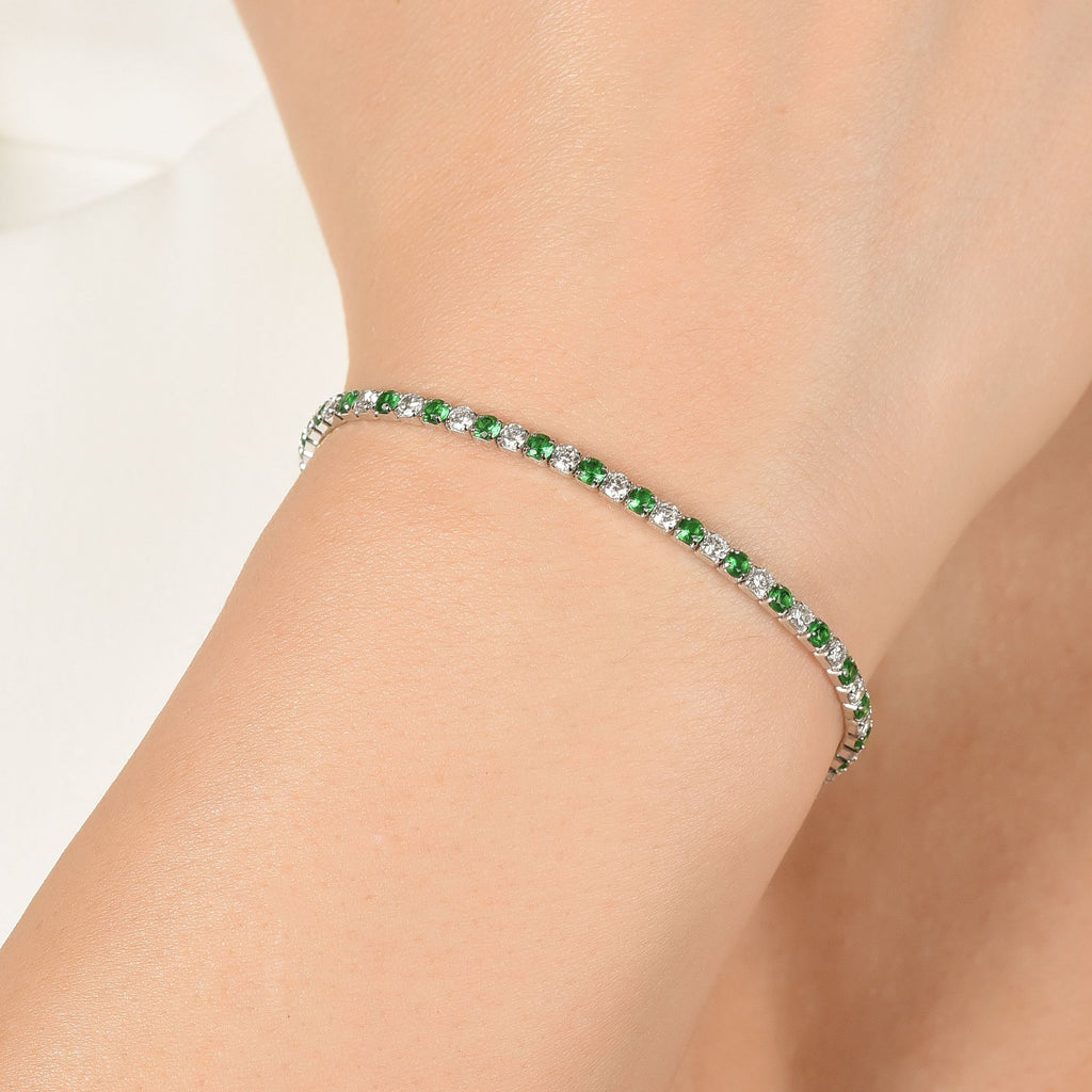 BRACCIALE TENNIS IN ARGENTO CON ZIRCONI BIANCHI E VERDI Melitea