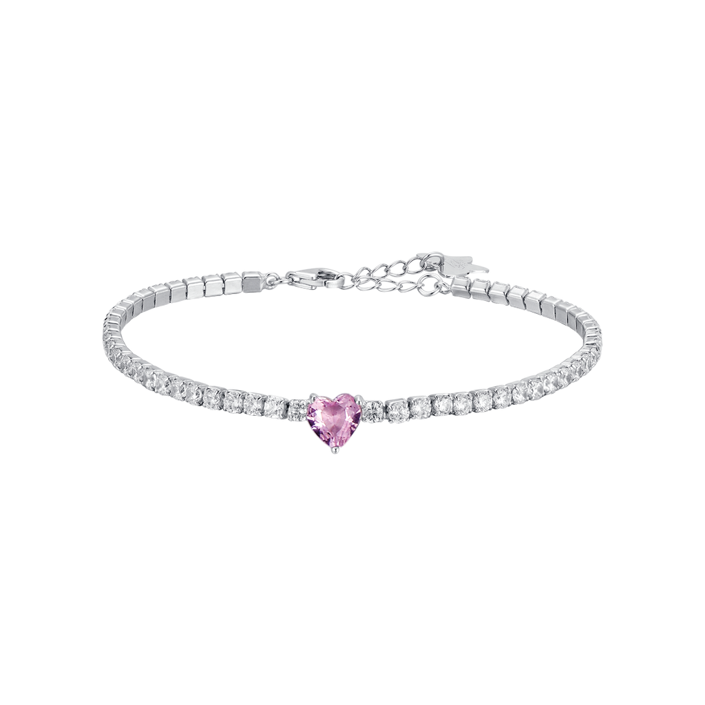 BRACCIALE TENNIS IN ARGENTO CON ZIRCONI BIANCHI E CUORE ROSA Melitea