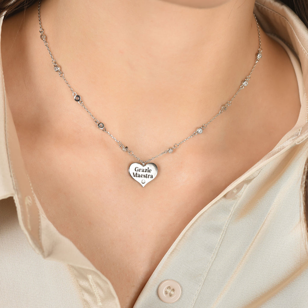 COLLANA IN ARGENTO CON CUORE GRAZIE MAESTRA Melitea