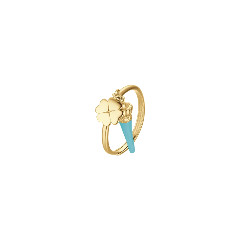 IP GOLD SILVER RING WITH TURQUOISE CORN AND QUADRIFOGLIO Melitea