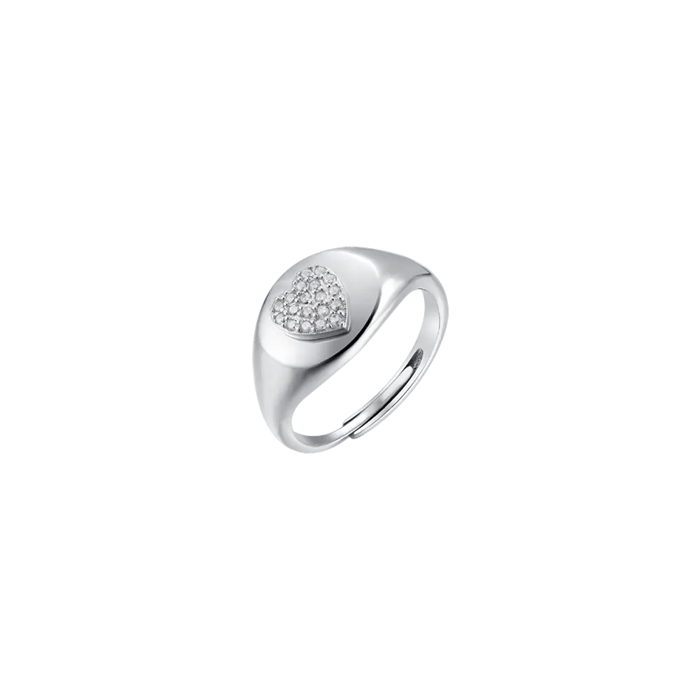 SILVER SEAL RING WITH HEART AND WHITE ZIRCONES Melitea