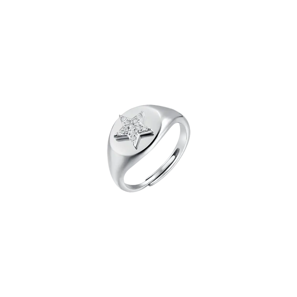 SILVER SEAL RING WITH STAR AND WHITE ZIRCONES Melitea