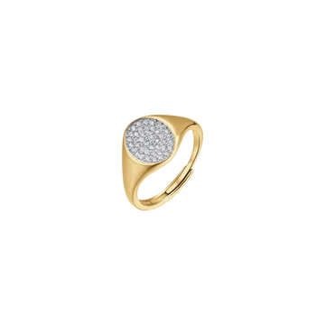 IP GOLD SILVER SEAL RING WITH WHITE ZIRCONES Melitea