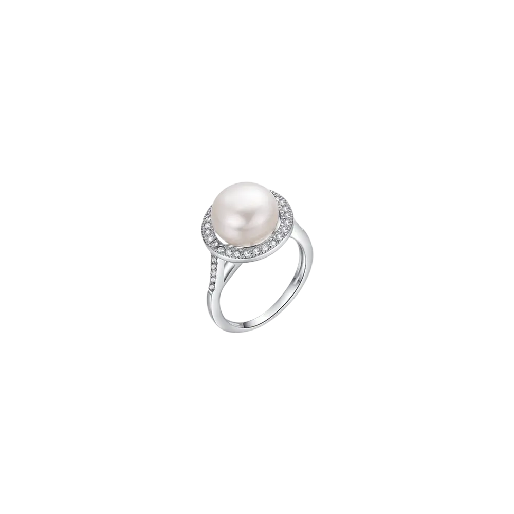 Silver ring with cubic zirconia and Melitea pearl