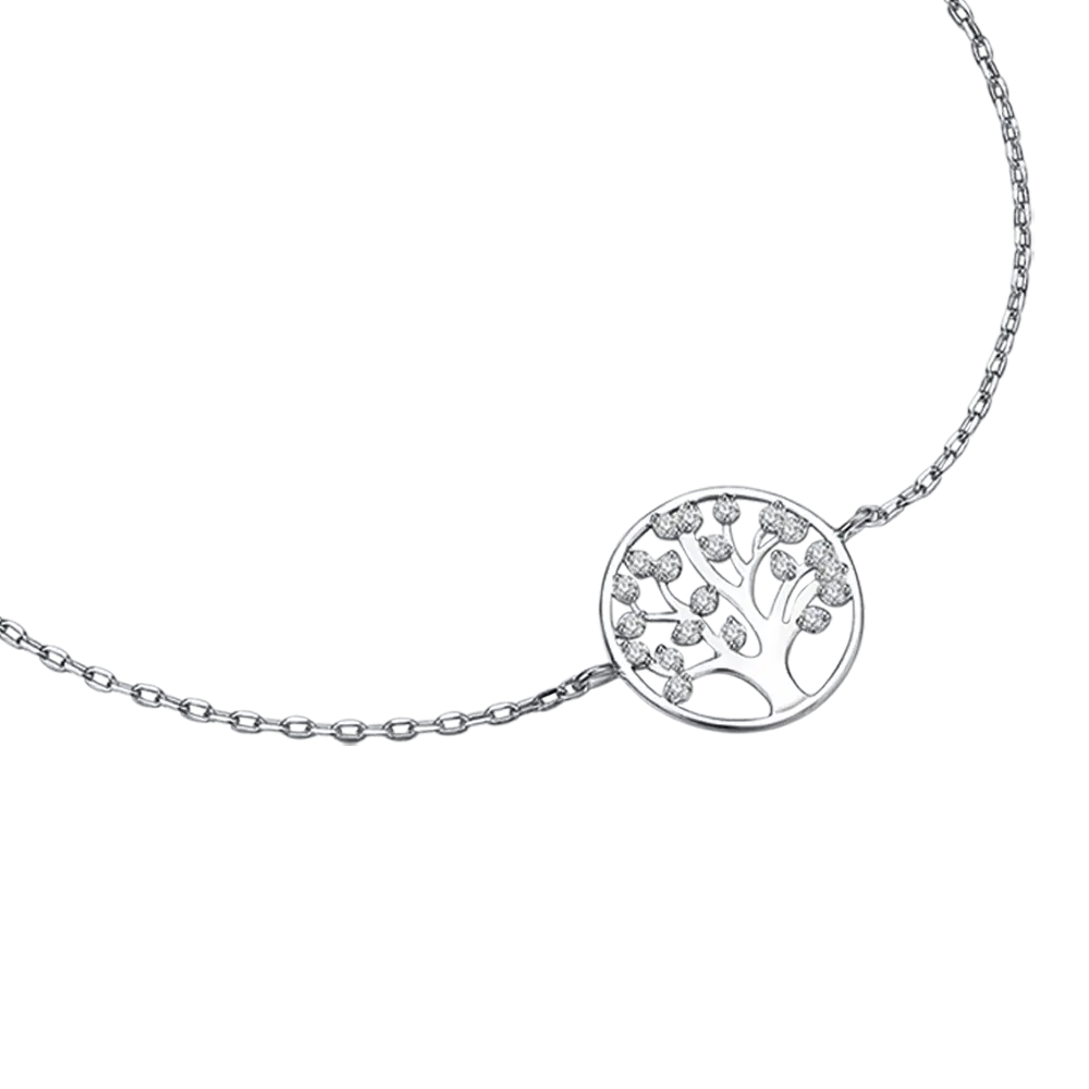 SILVER BRACELET WITH TREE OF LIFE AND WHITE ZIRCONES Melitea