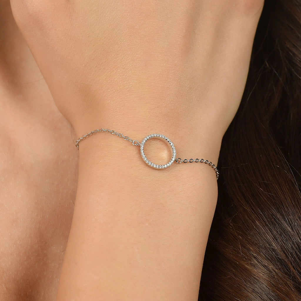 Silver bracelet with cubic zirconia hollow circle Melitea