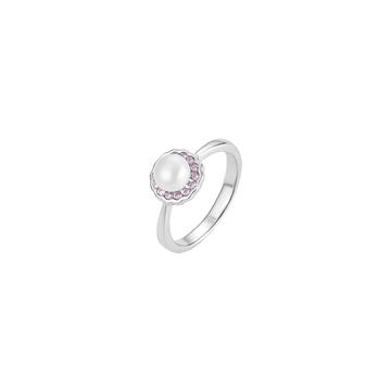 SILVER ADJUSTABLE RING WITH PEARL AND PINK CRYSTALS Melitea