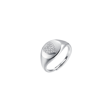 SILVER SEAL RING WITH HEART AND WHITE ZIRCONES Melitea