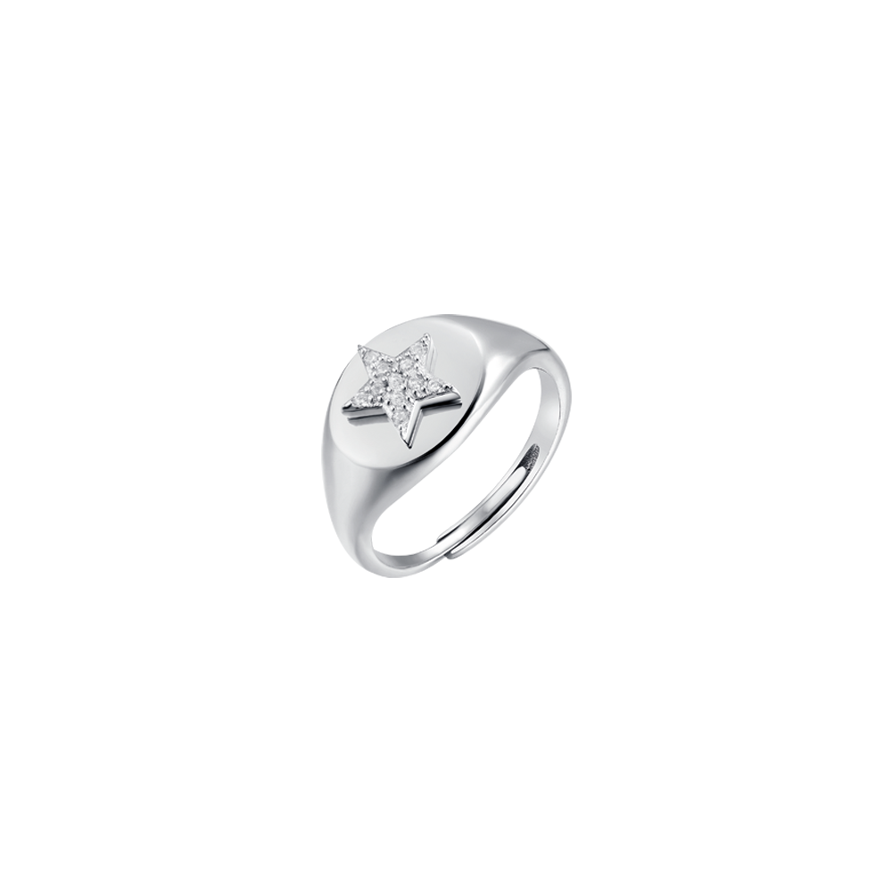 SILVER SEAL RING WITH STAR AND WHITE ZIRCONES Melitea