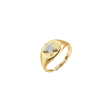 IP GOLD SILVER SEAL RING WITH STAR AND WHITE ZIRCONES Melitea