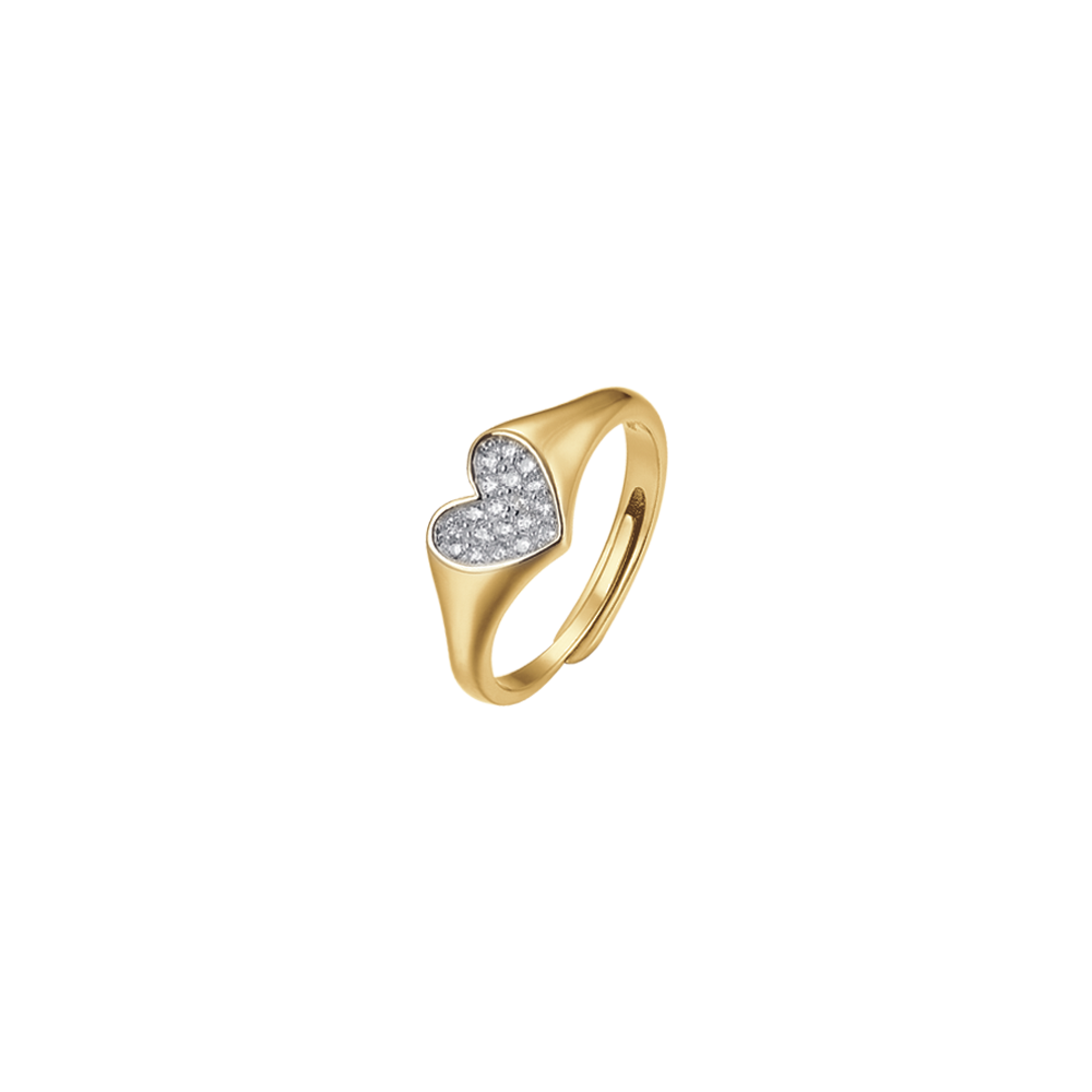 IP GOLD SILVER SEAL RING WITH HEART AND WHITE ZIRCONES Melitea