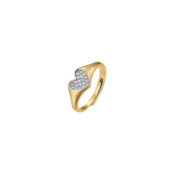 IP GOLD SILVER SEAL RING WITH HEART AND WHITE ZIRCONES Melitea