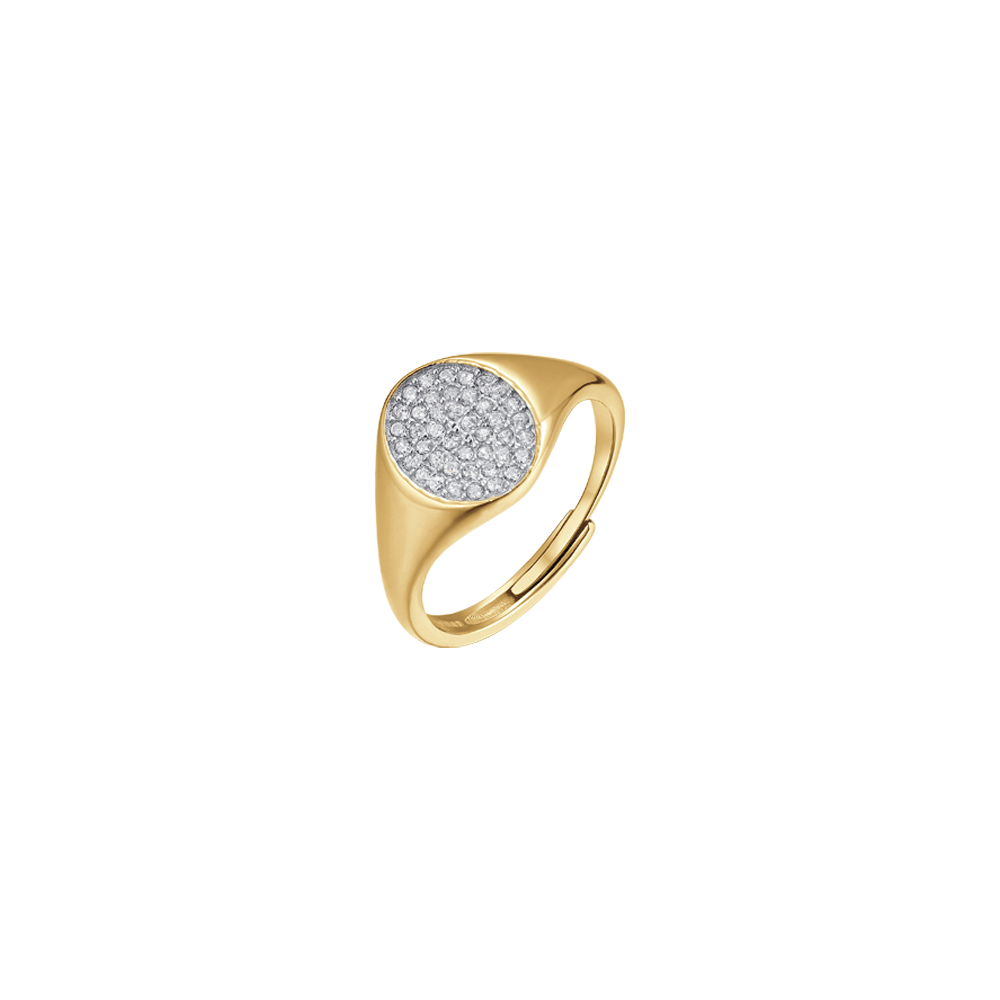 IP GOLD SILVER SEAL RING WITH WHITE ZIRCONES Melitea