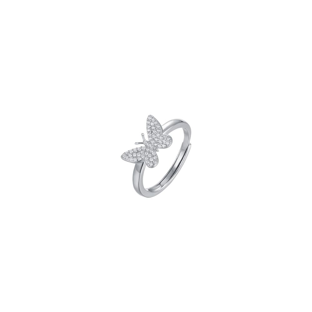 SILVER WOMAN'S RING WITH BUTTERFLY WITH WHITE ZIRCONES Melitea