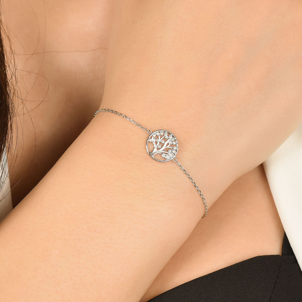 SILVER BRACELET WITH TREE OF LIFE AND WHITE ZIRCONES Melitea