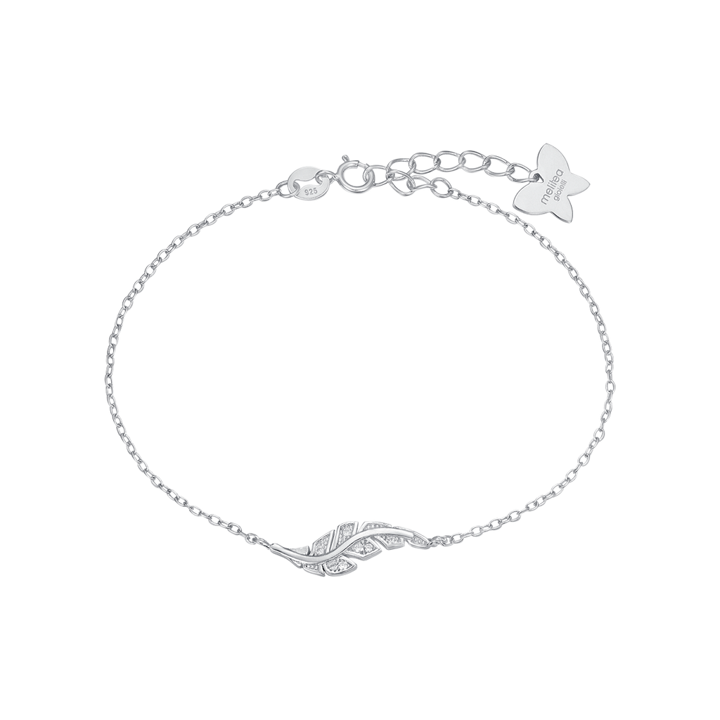 SILVER BRACELET WITH PIUMA WITH WHITE CRYSTALS Melitea