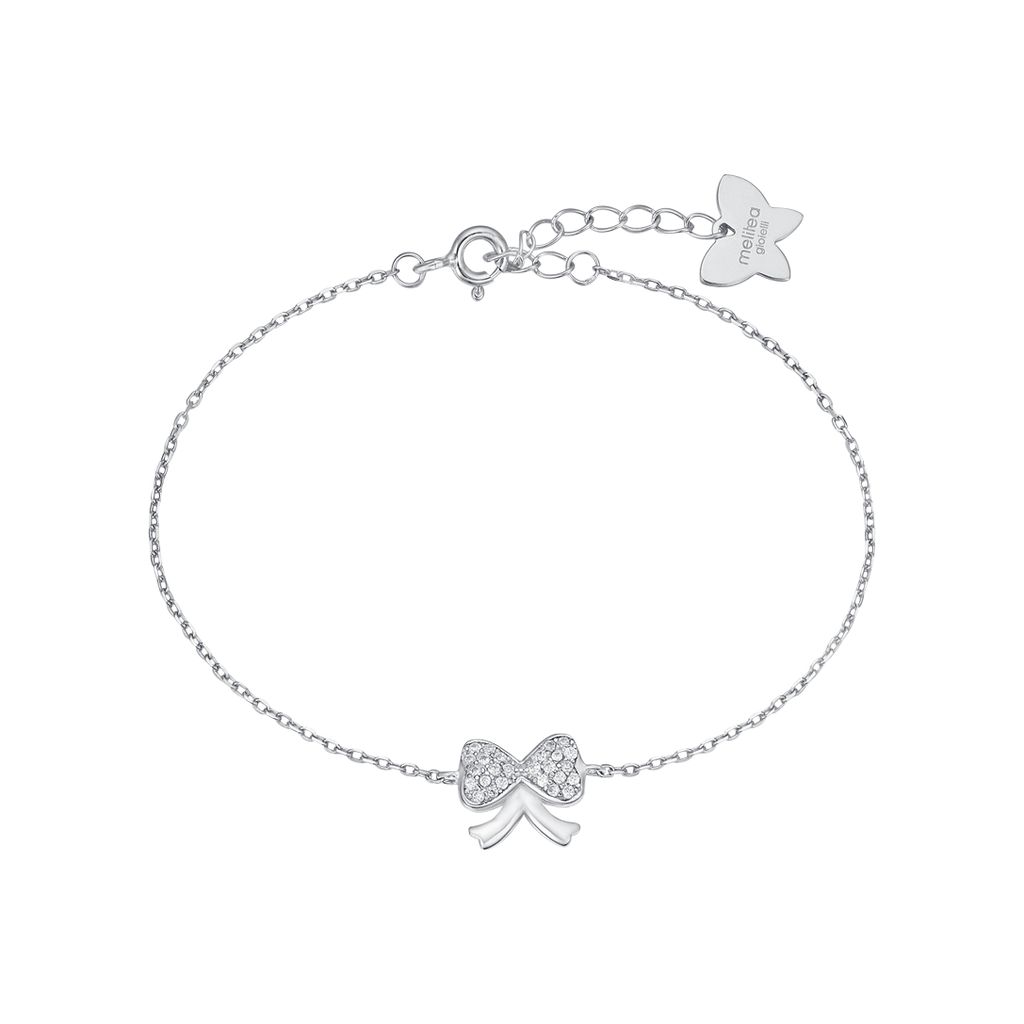 silver bow bracelet with white crystals melitea