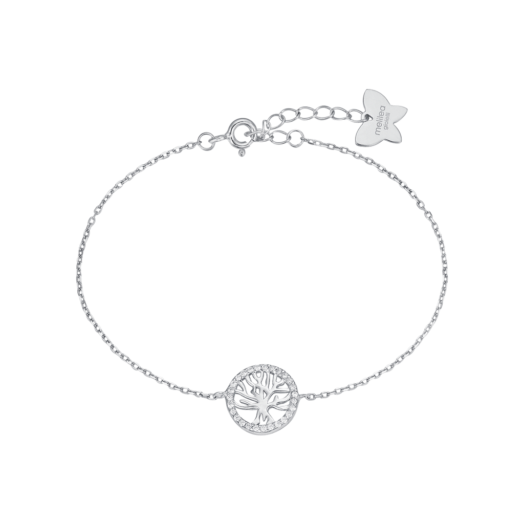 SILVER BRACELET WITH TREE OF LIFE WITH WHITE CRYSTALS Melitea