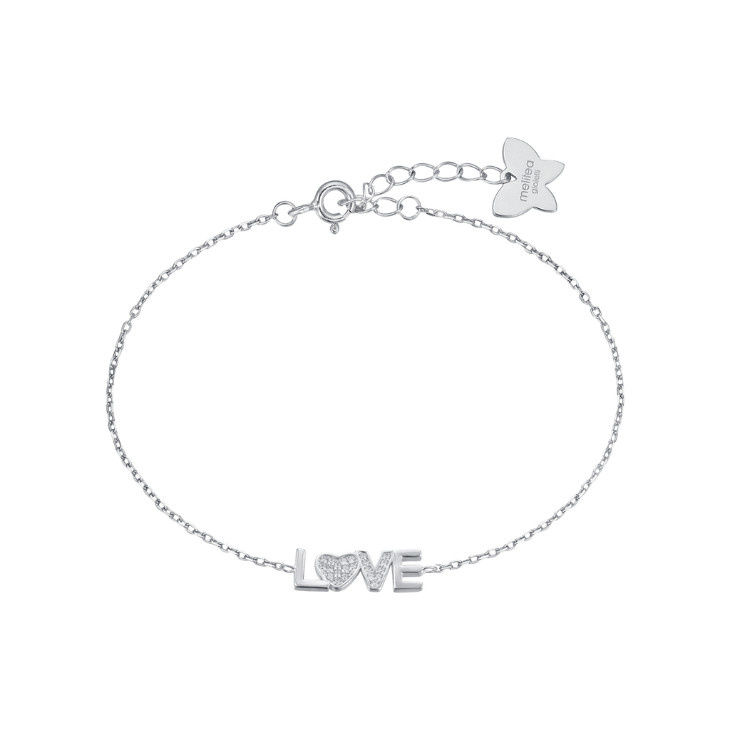 LOVE SILVER BRACELET WITH WHITE CRYSTALS Melitea