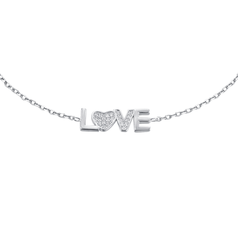 LOVE SILVER BRACELET WITH WHITE CRYSTALS Melitea