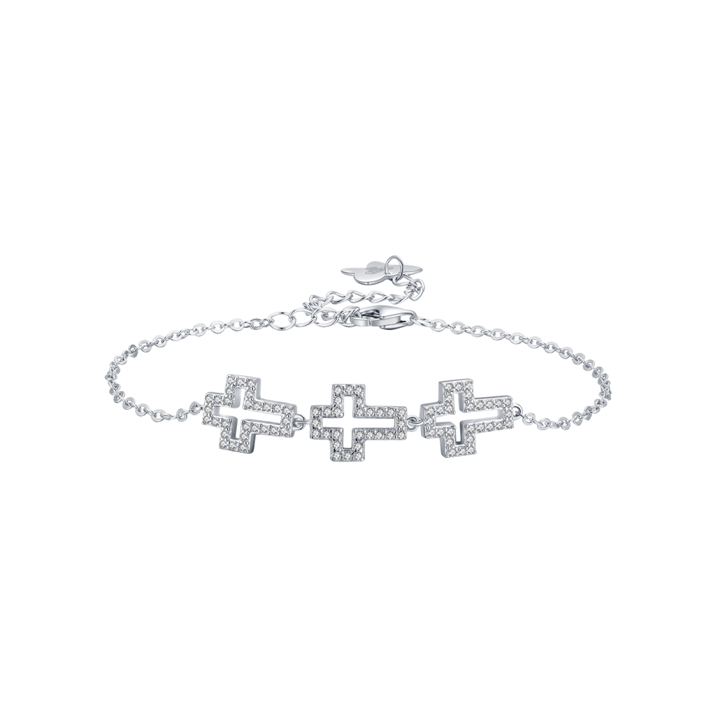 SILVER BRACELET WITH CROSSES WITH WHITE CRYSTALS Melitea