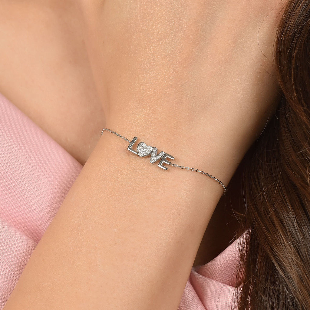 LOVE SILVER BRACELET WITH WHITE CRYSTALS Melitea