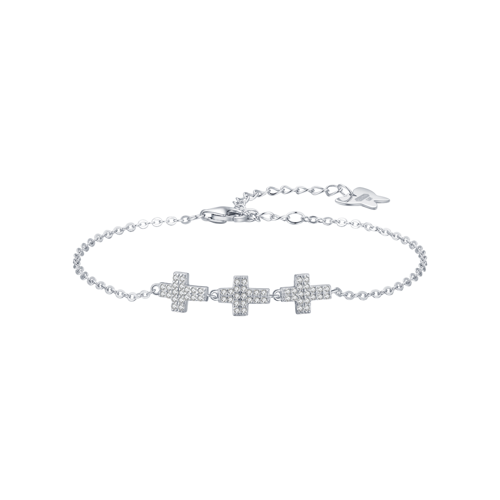 SILVER BRACELET WITH CROSSES WITH WHITE CRYSTALS Melitea