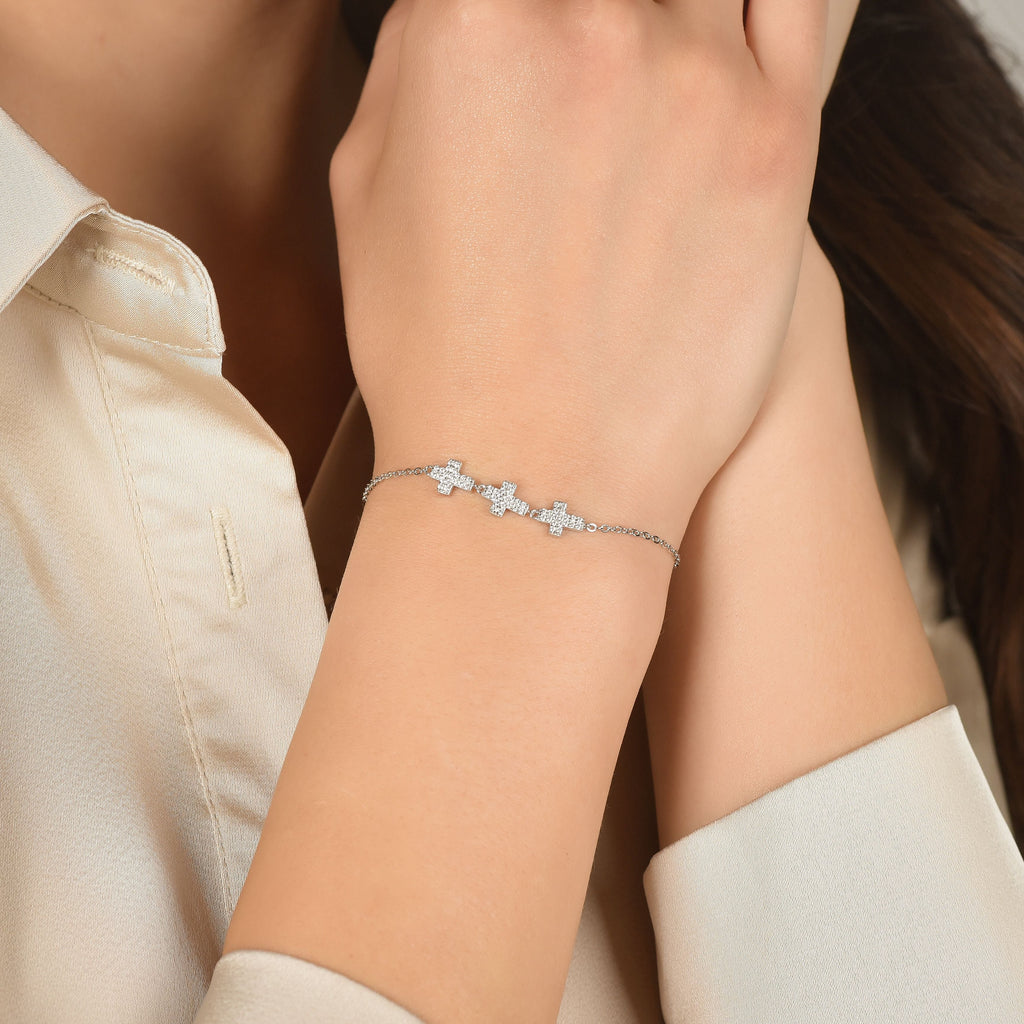 SILVER BRACELET WITH CROSSES WITH WHITE CRYSTALS Melitea