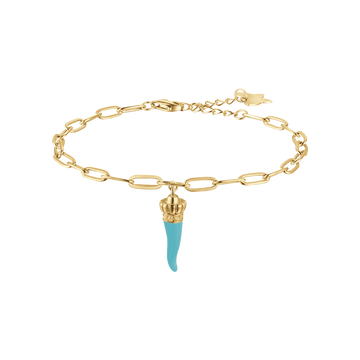 IP GOLD SILVER BRACELET WITH TURQUOISE CORN AND QUADRIFOGLIO Melitea