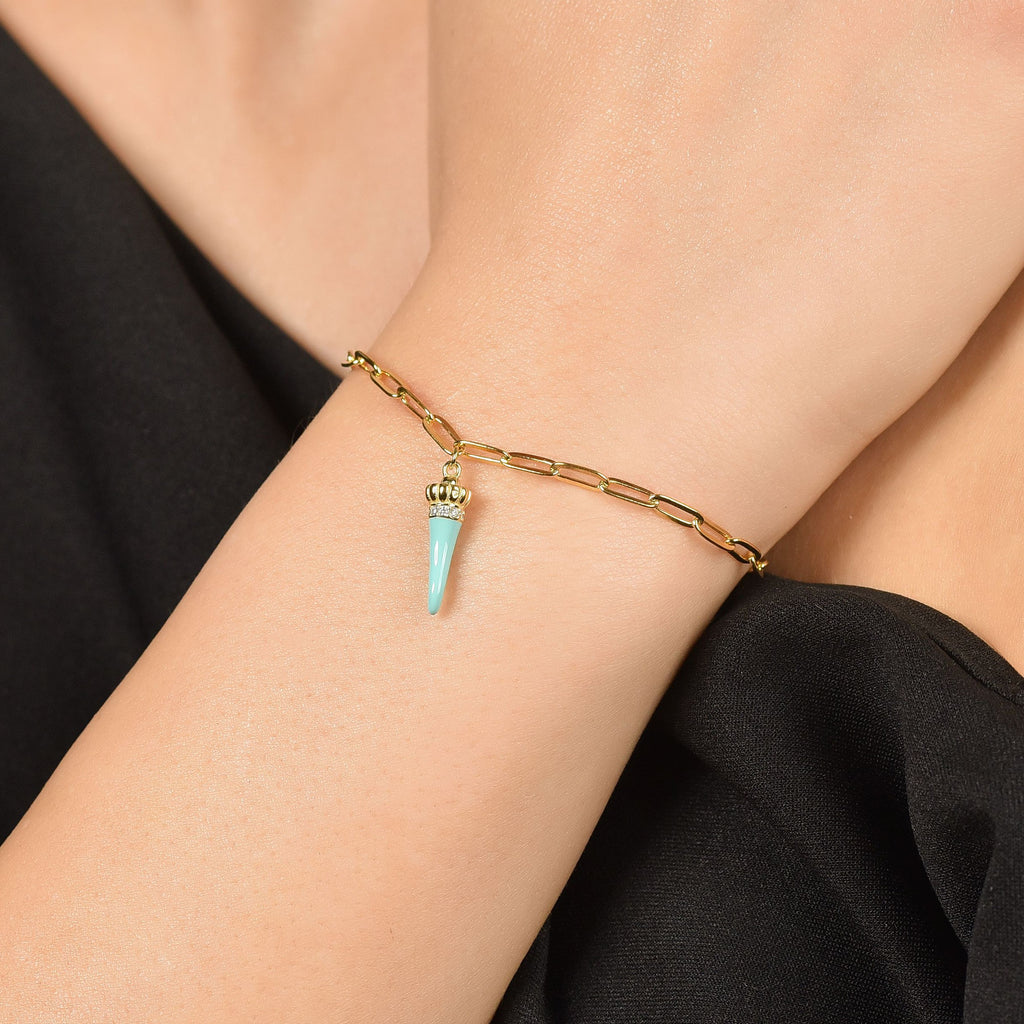 IP GOLD SILVER BRACELET WITH TURQUOISE CORN AND QUADRIFOGLIO Melitea