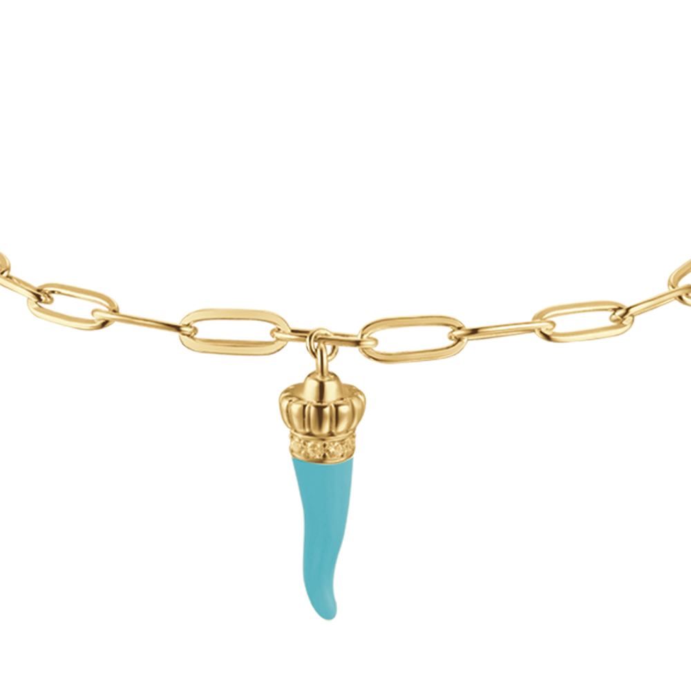 IP GOLD SILVER BRACELET WITH TURQUOISE CORN AND QUADRIFOGLIO Melitea