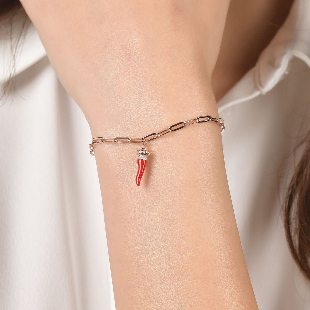 SILVER IP ROSE BRACELET WITH RED CORN Melitea