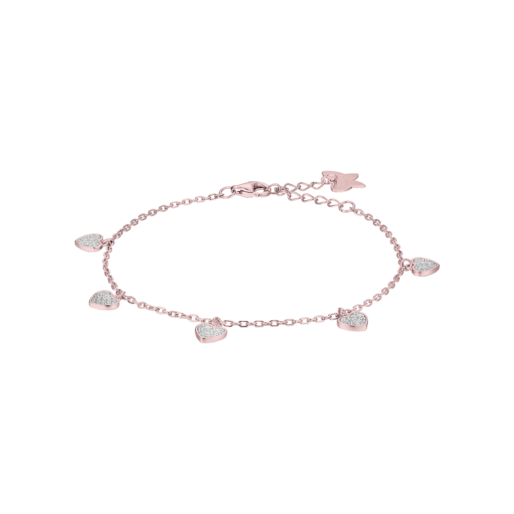 SILVER IP ROSE BRACELET WITH HEARTS WITH WHITE CRYSTALS Melitea