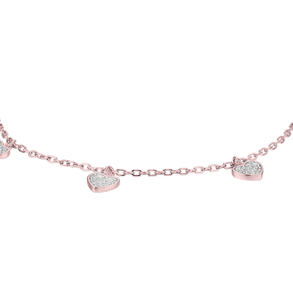 SILVER IP ROSE BRACELET WITH HEARTS WITH WHITE CRYSTALS Melitea