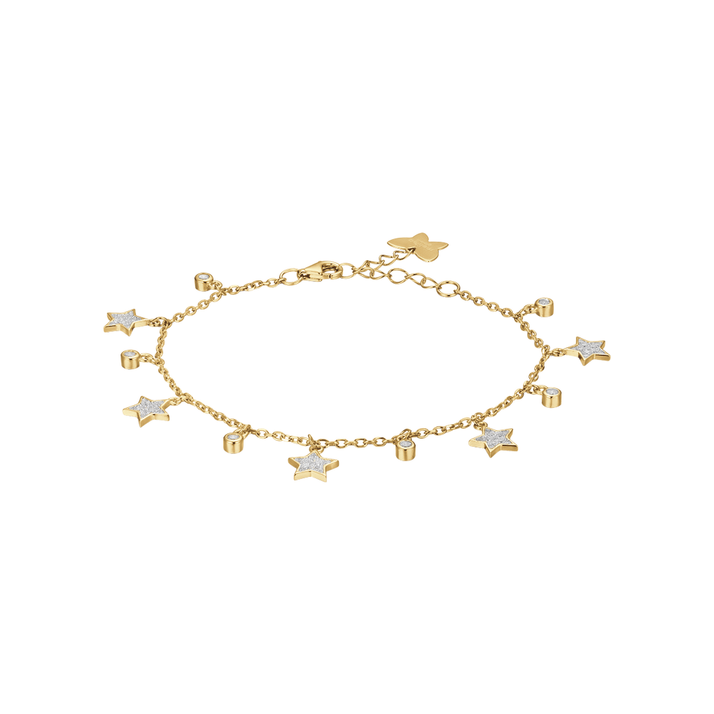 SILVER IP GOLD BRACELET WITH STARS WITH WHITE CRYSTALS Melitea