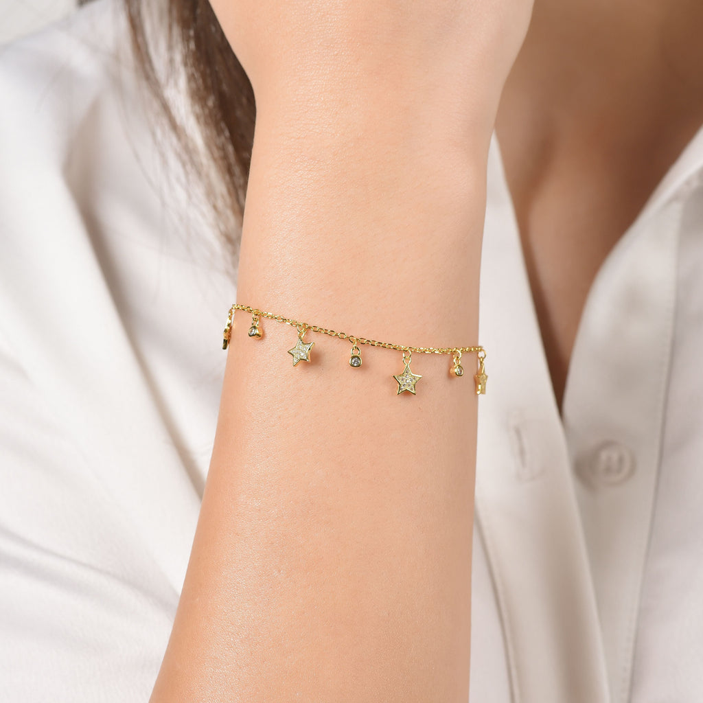 SILVER IP GOLD BRACELET WITH STARS WITH WHITE CRYSTALS Melitea