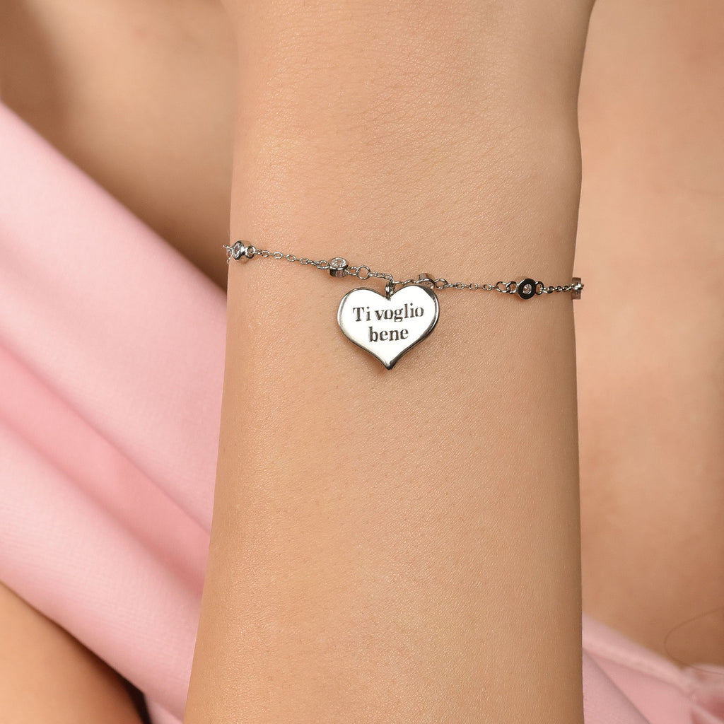 SILVER BRACELET WITH HEART MOM I LOVE YOU Melitea