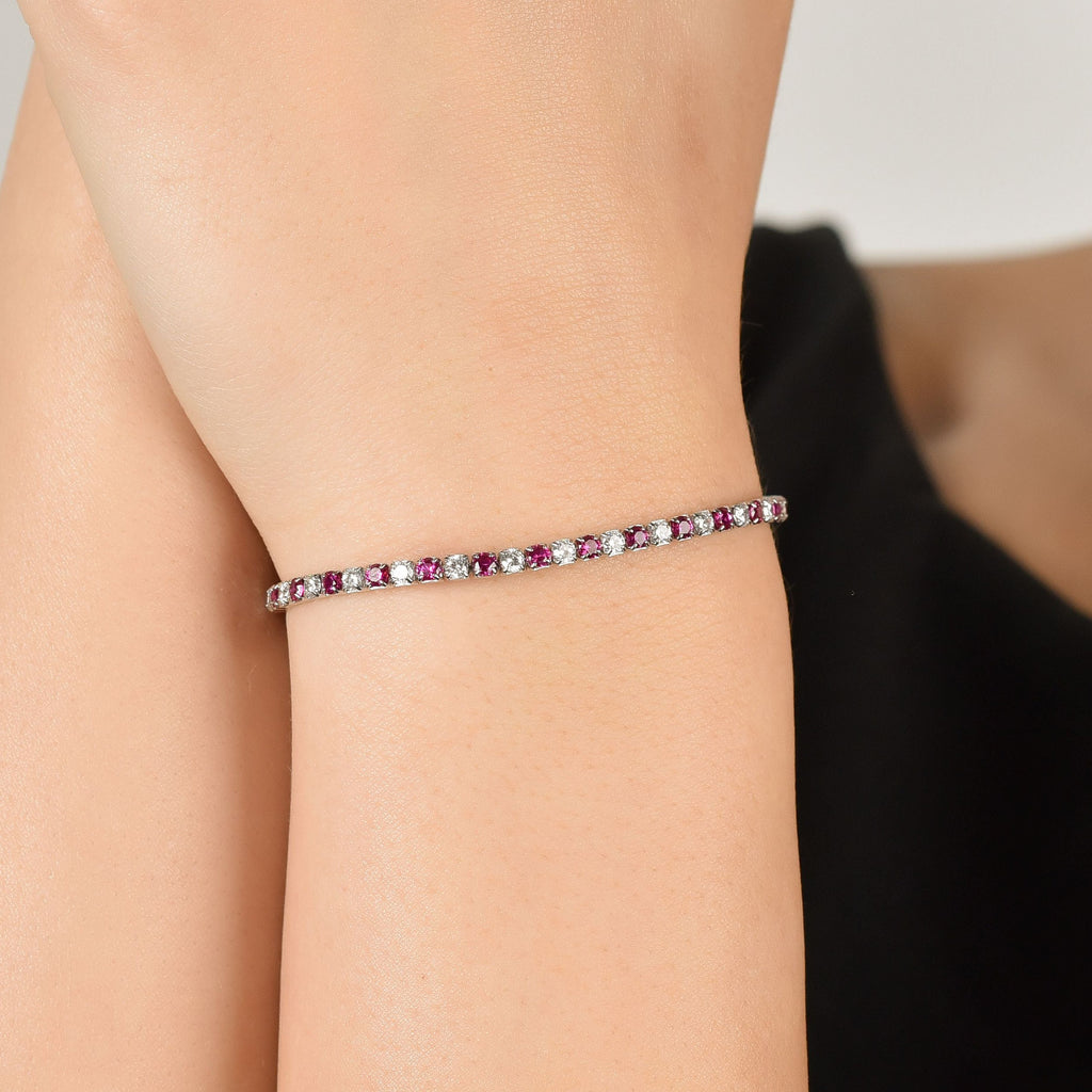 SILVER TENNIS BRACELET WITH WHITE AND FUCHSIA ZIRCONES Melitea