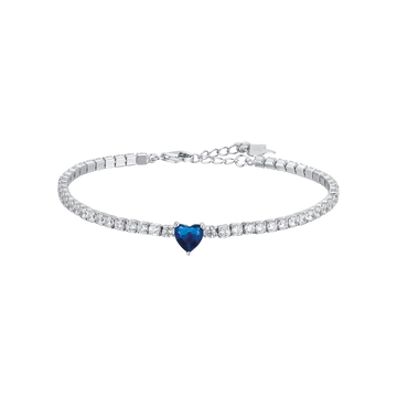 TENNIS BRACELET IN SILVER WITH WHITE ZIRCONES AND BLUE HEART Melitea