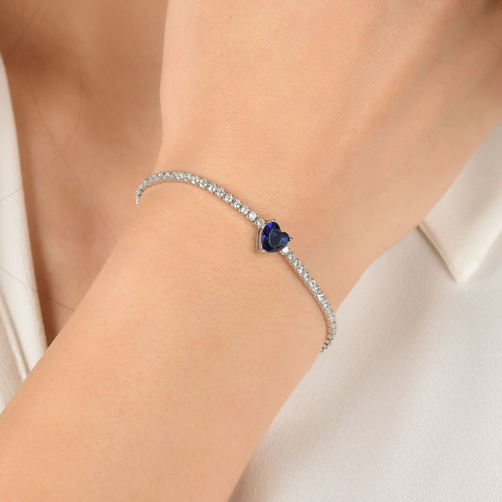 TENNIS BRACELET IN SILVER WITH WHITE ZIRCONES AND BLUE HEART Melitea