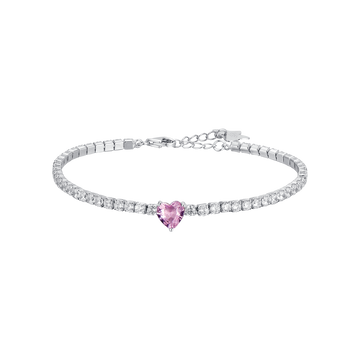 TENNIS BRACELET IN SILVER WITH WHITE ZIRCONES AND PINK HEART Melitea